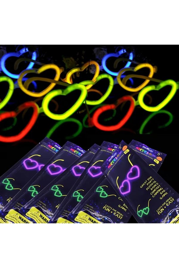 Evimdeyokyok Glow Kalpli Fosforlu Gözlük 6’Lı Renkli Set – Neon Parti