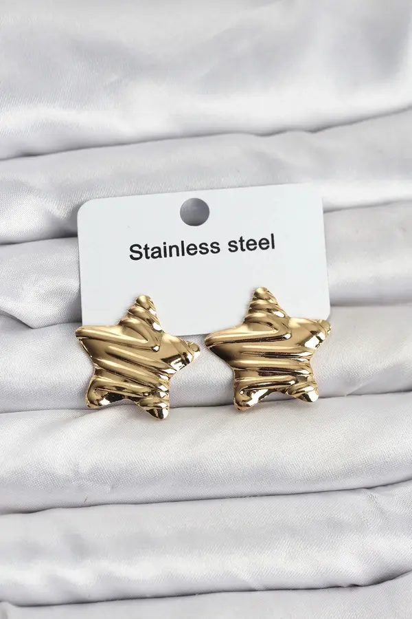 Buti̇k 316L Çeli̇k Gold Renk Yıldız Model Kadın Küpe