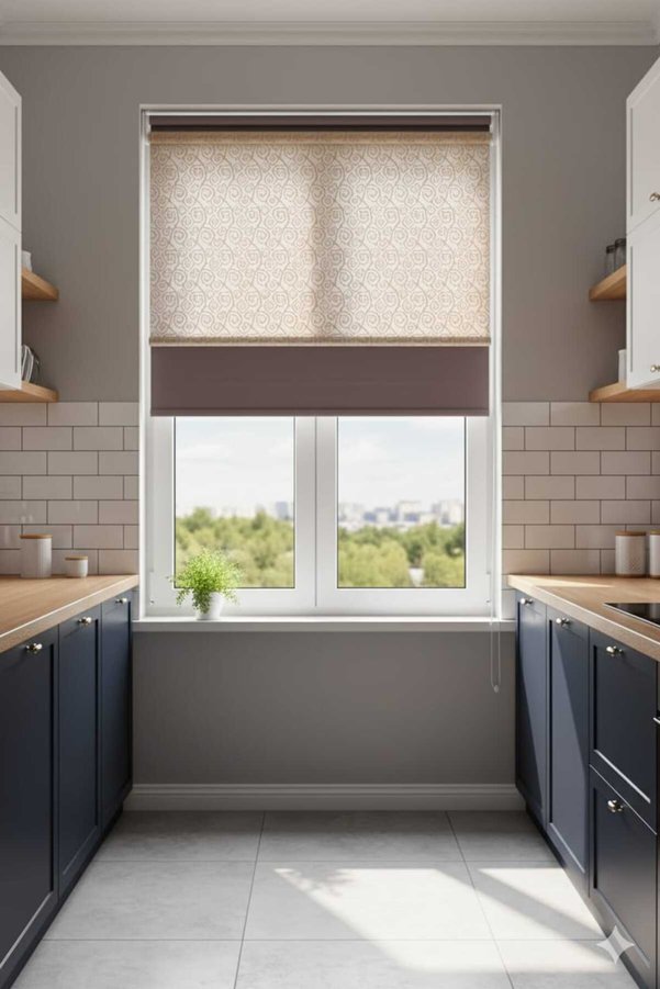 rüyyahomestore Çift mekanizmalı geometrik desenli tül ve blackout güneşlik stor