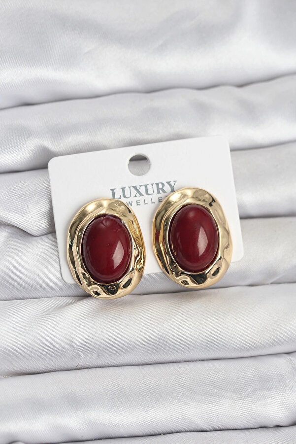 Buti̇k Bordo Renk Oval Vi̇ntage Pi̇ri̇nç Kadın Küpe