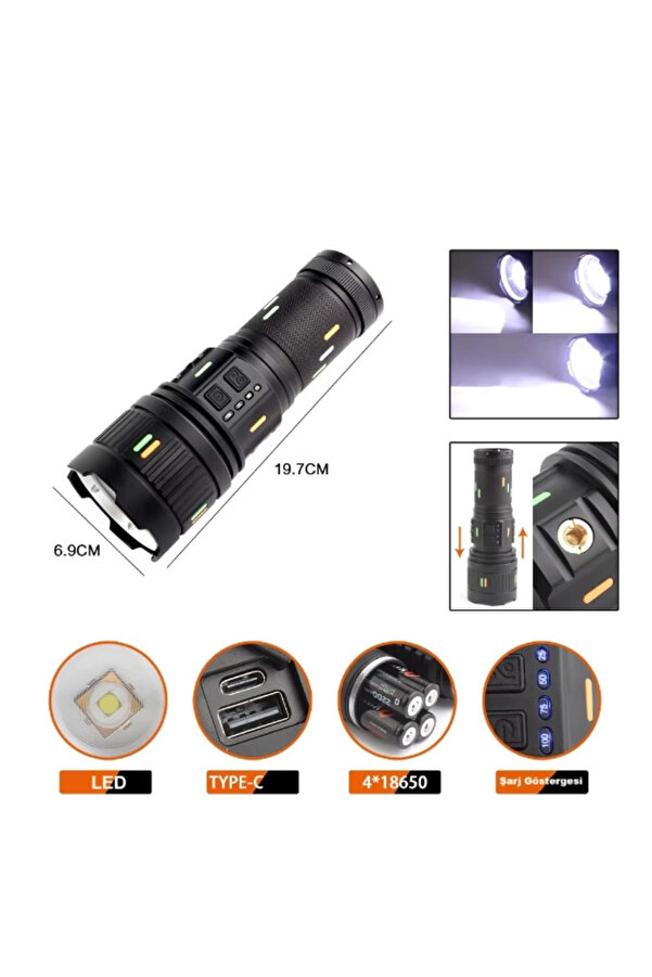 Cansa F.b.ı Pro F3001 Alümi̇nyum Tg Led Güç Göstergeli̇ Typec Şarjlı El Feneri̇ 100 W