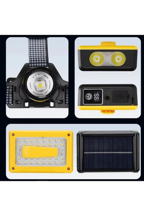 Evimdeyokyok Pro F-3003 Alüminyum Pm10-Tg Led Type-C Powerbank Ve Solar Şarjlı Kamp Kafa Feneri