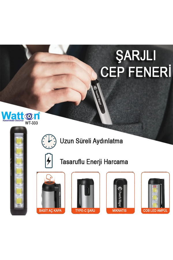 Evi̇mdeyokyok Type-C Gi̇ri̇şli̇ Mıknatıslı Şarjlı Cep Feneri̇ Wt-333