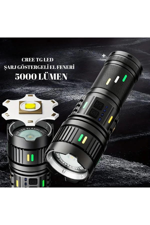 Evi̇mdeyokyok 5000 Lümen Cree Tg Led Şarj Göstergeli̇ El Feneri̇ Wt-731