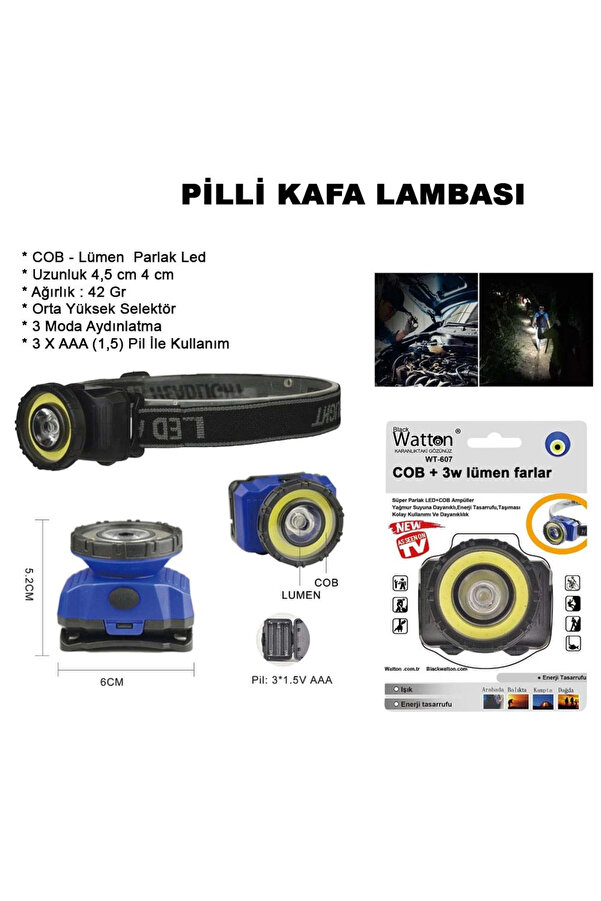 Evi̇mdeyokyok Güçlü Pi̇lli̇ Kafa Lambası Wt-607