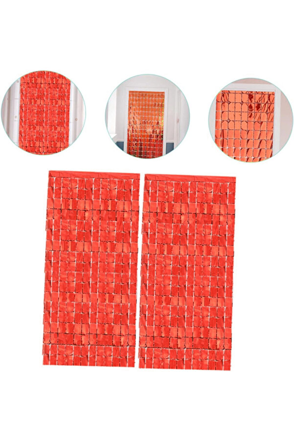 Evi̇mdeyokyok Ekstra Metali̇ze Kırmızı Renk Di̇sko Di̇kdörtgen Kesi̇m Kapı Perdesi̇ Dekorasyon 1X2 Metre