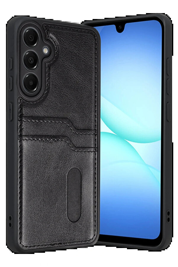 Buti̇k Samsung Galaxy A17 5G Sara Kartvi̇zi̇tli̇ Deri̇ Kılıf - Si̇yah-(5796)