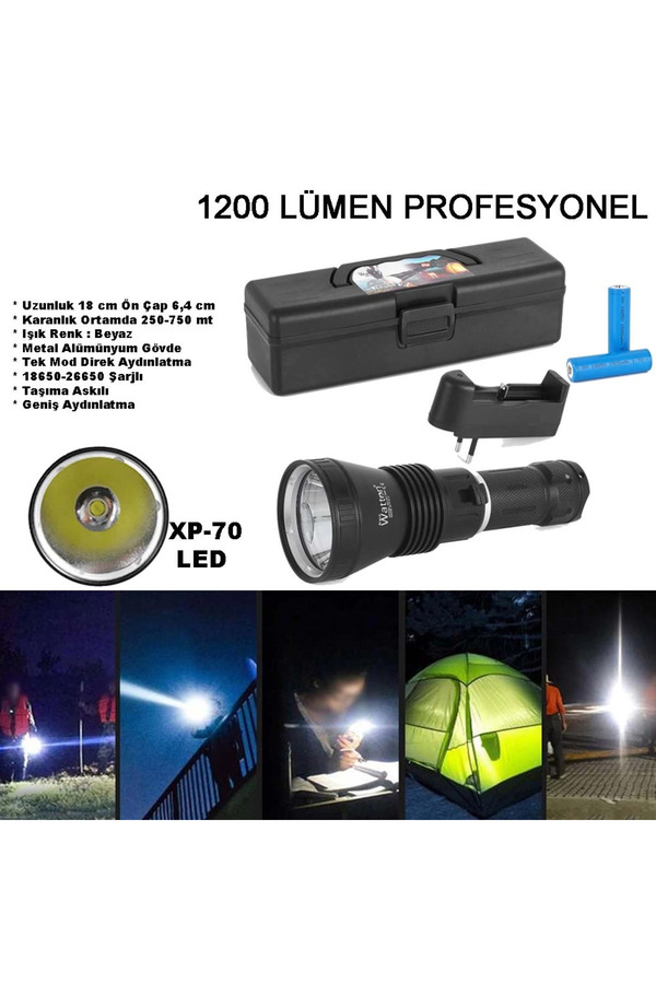 Evi̇mdeyokyok 1200 Lümen Profesyonel Şarjlı El Feneri̇ Wt-655
