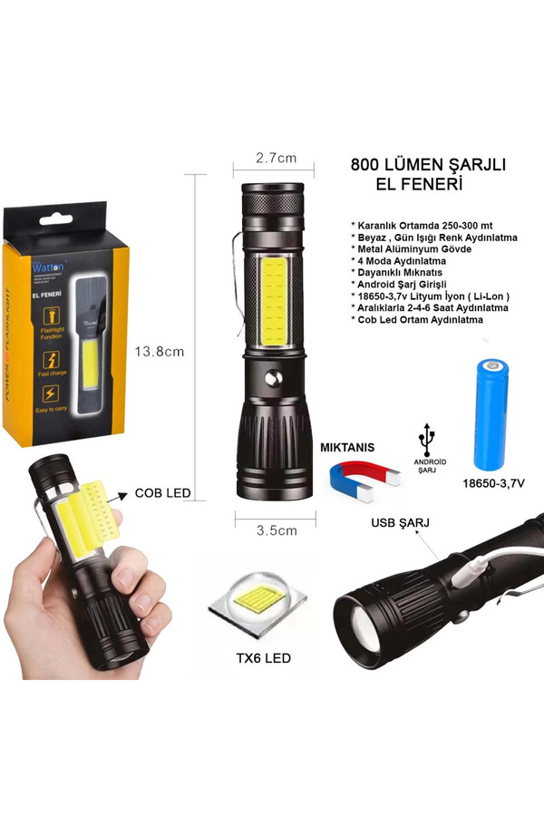 Evi̇mdeyokyok Uzun Menzi̇lli̇ El Feneri̇ Mıknatıslı Wt-602