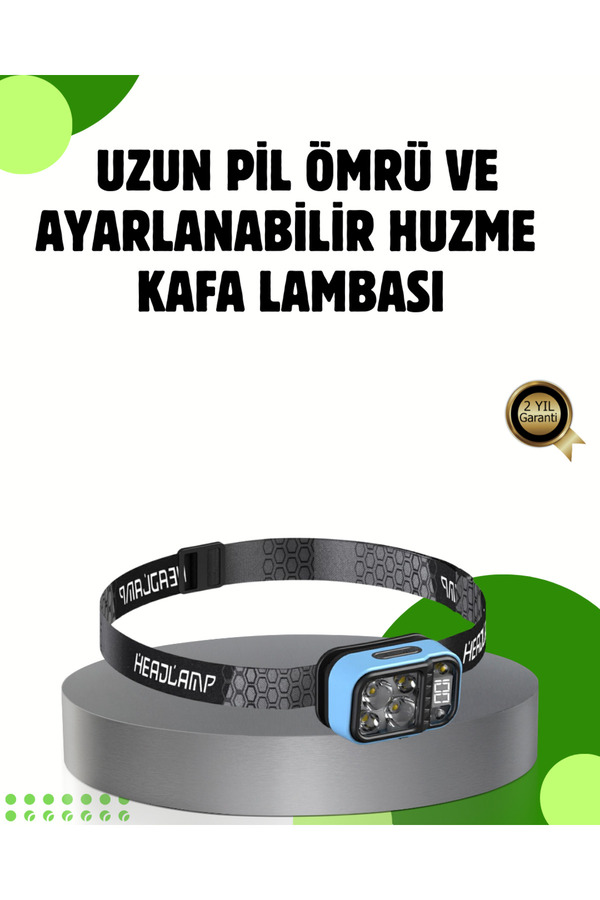 Home 53 Modlu Süper Parlak Led Kafa Lambası Type C Şarjlı Güç Göstergeli