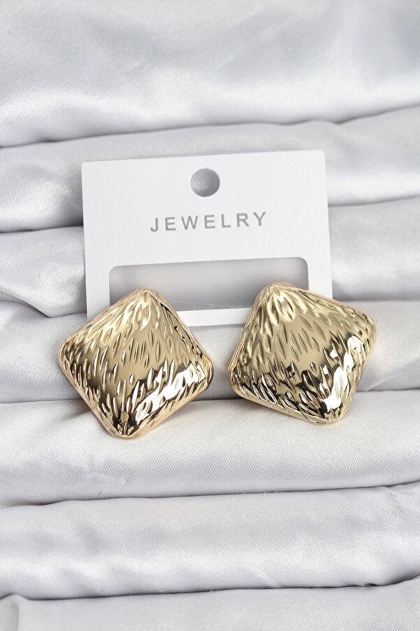 Buti̇k 316L Çeli̇k Gold Renk Kare Vi̇ntage Kadın Küpe