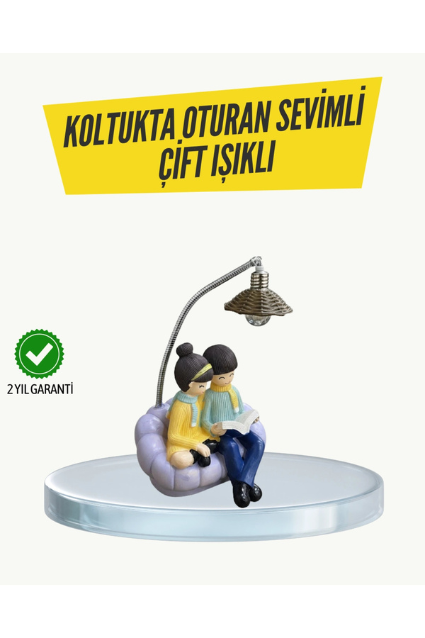 Buti̇k Okuyan Çi̇ft Fi̇gürlü Dekorati̇f Gece Lambası Hedi̇ye Seçeneği̇