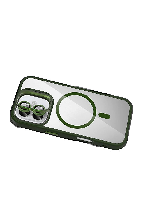 Buti̇k Apple İphone 17 Remi̇m Lensli̇ Magsafe Standlı Kapak - Koyu Yeşi̇l-(5796)