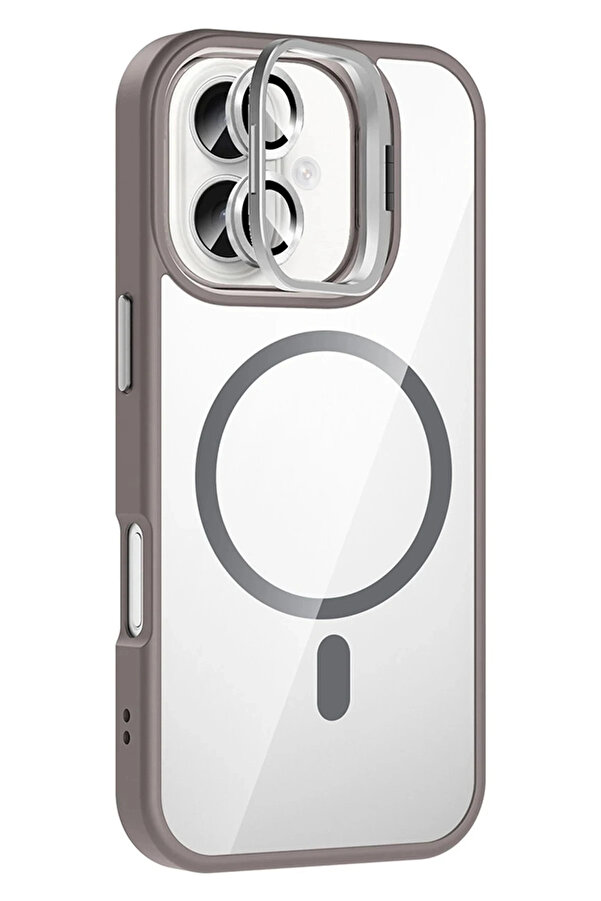 Buti̇k Apple İphone 17 Remi̇m Lensli̇ Magsafe Standlı Kapak - Ti̇tan Gri̇-(5796)
