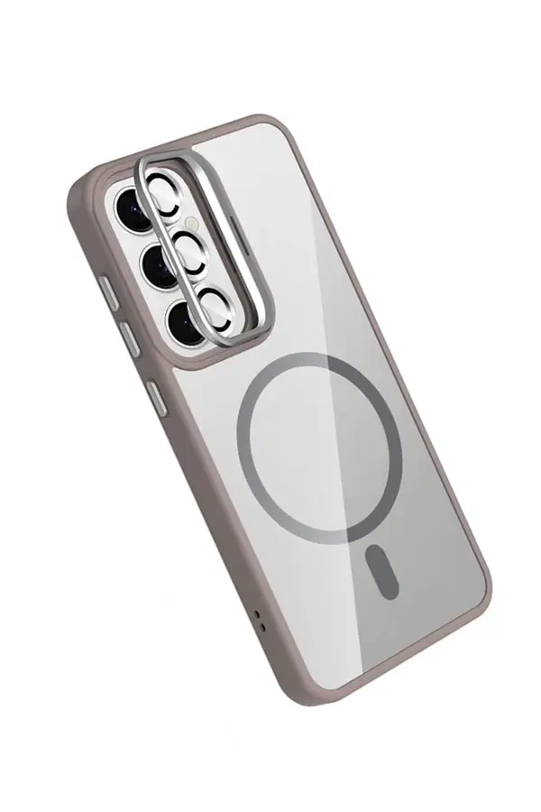 Buti̇k Samsung Galaxy S24 Fe Remi̇m Lensli̇ Magsafe Standlı Kapak - Ti̇tan Gri̇-(5796)