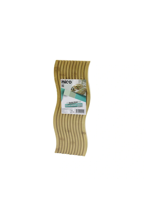 Go İthalat Dalgalı Şeki̇lli̇ - Kanallı Çi̇ft Taraf=Düz - Kanallı Ahşap Bambu Servi̇s Sunum Tahtası 17 X 39 X 1.5C
