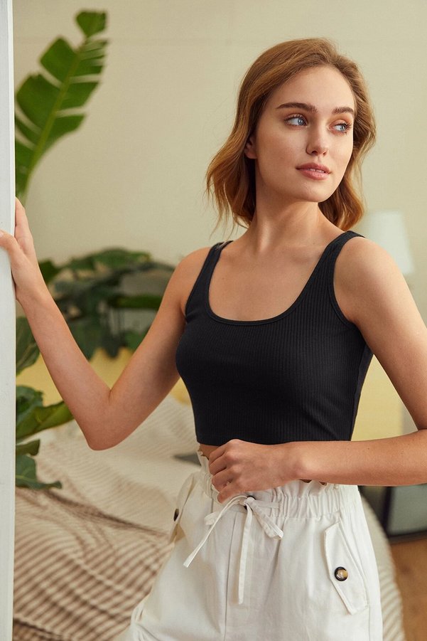Pms Kadın Siyah Kalın Askılı Crop Top Büstiyer