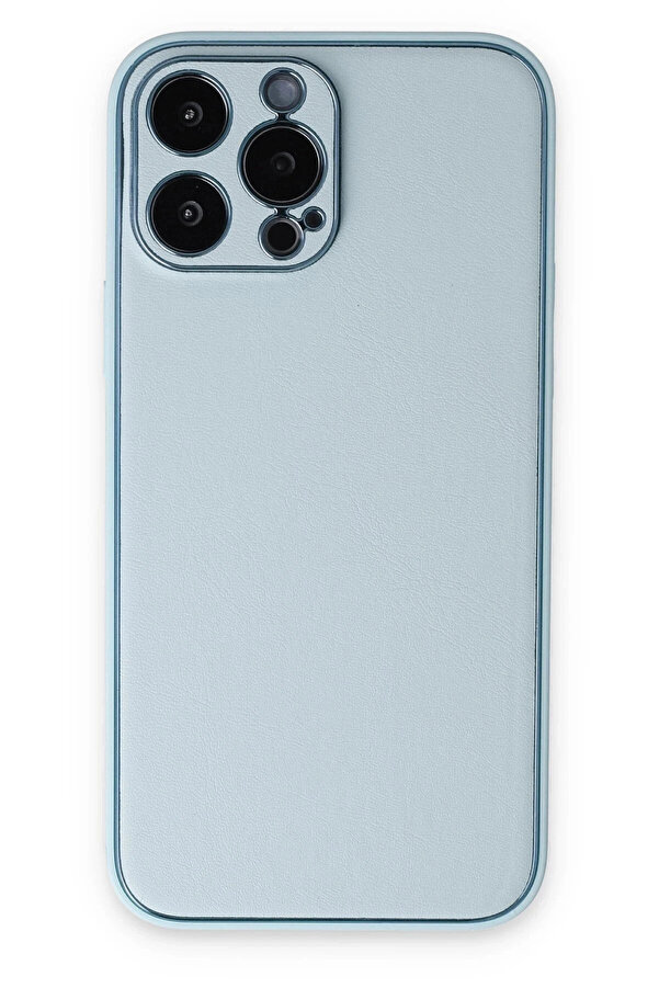 Buti̇k İphone 14 Pro Kılıf Coco Deri̇ Si̇li̇kon Kapak - Sky Blue-(5796)