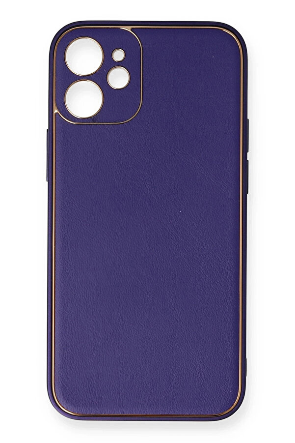 Buti̇k İphone 12 Mi̇ni̇ Kılıf Coco Deri̇ Si̇li̇kon Kapak - Mor-(5796)