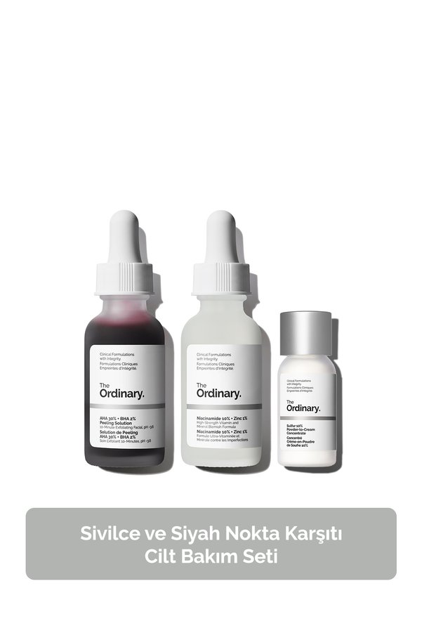 The Ordinary Sivilce ve Siyah Nokta Karşıtı Cilt Bakım Seti - Serum 30ml + Peeling 30ml + Toz Krem 5g