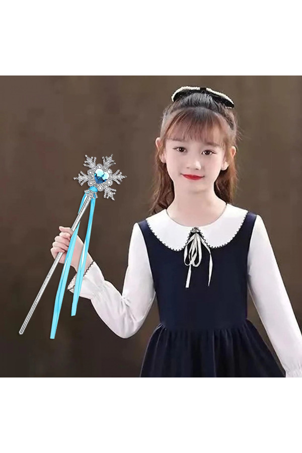 Evi̇mdeyokyok Kar Taneli̇ Mavi̇ Kalp Taşlı Saten Kurdeleli̇ Karlar Ülkesi̇ Elsa Asası Sopası 34 Cm