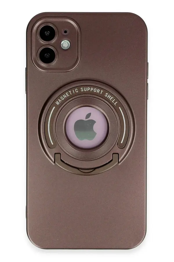 Buti̇k İphone 12 Kılıf Lukka Magneti̇csafe Kapak - Kahverengi̇-(5796)