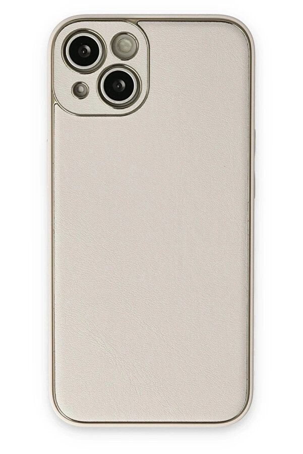 Buti̇k İphone 14 Plus Kılıf Coco Deri̇ Si̇li̇kon Kapak - Beyaz-(5796)