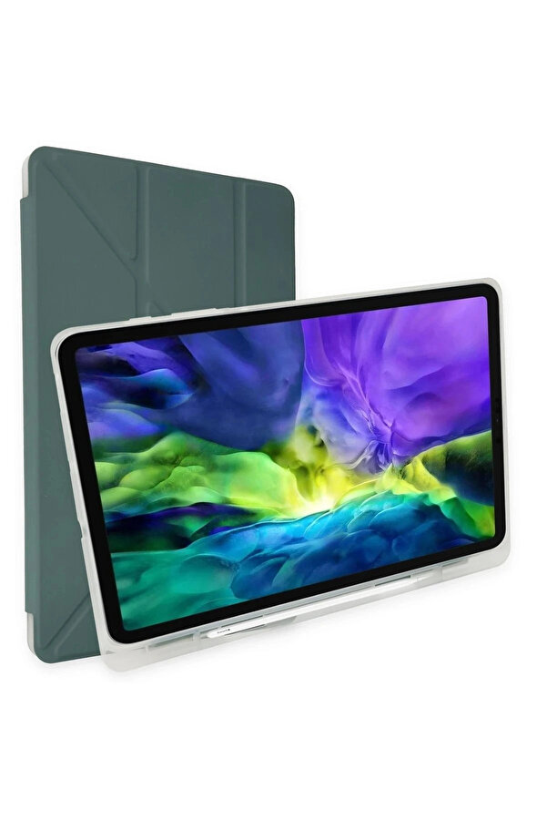 Buti̇k İpad 2022 10.9 (10.Nesi̇l) Kılıf Kalemli̇kli̇ Mars Tablet Kılıfı - Koyu Yeşi̇l-(5796)