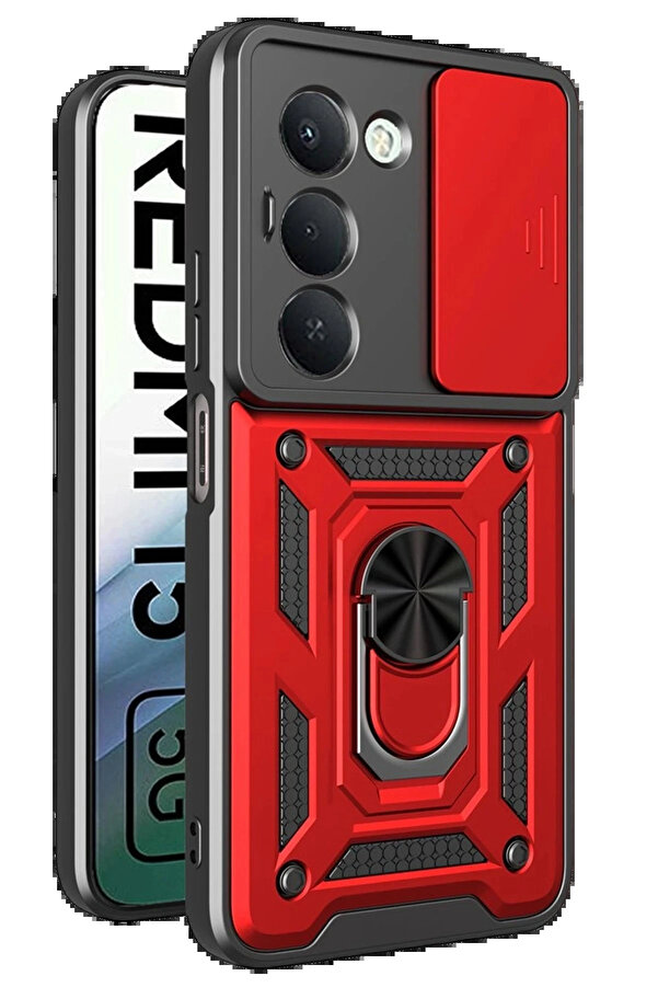 Buti̇k Xi̇aomi̇ Redmi̇ 15 4G Pars Lens Yüzüklü Si̇li̇kon - Kırmızı-(5796)