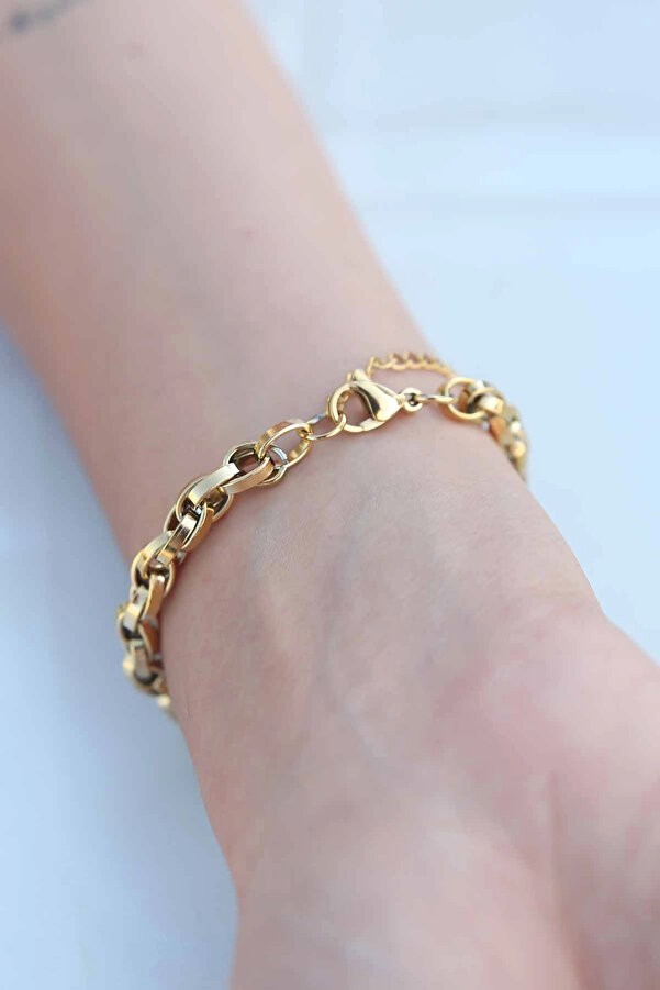 Buti̇k Gold Renk Çeli̇k Zi̇nci̇r Kadın Bi̇lekli̇k