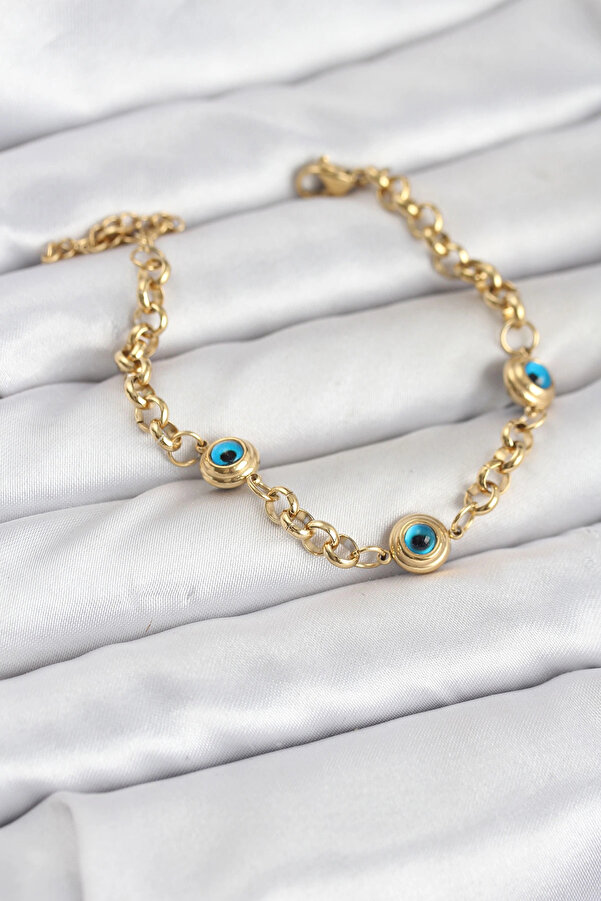 Buti̇k 316L Çeli̇k Nazar Model Gold Renk Kadın Bi̇lekli̇k
