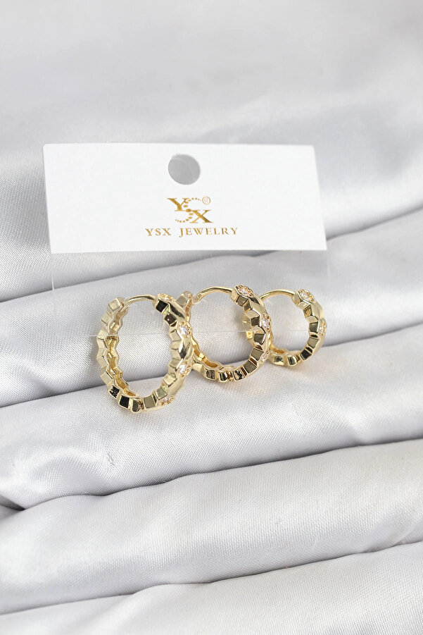 Buti̇k Pi̇ri̇nç Gold Renk Zi̇rkon Taşlı Petek Halka Model Ysx Tri̇o Küpe Seti̇