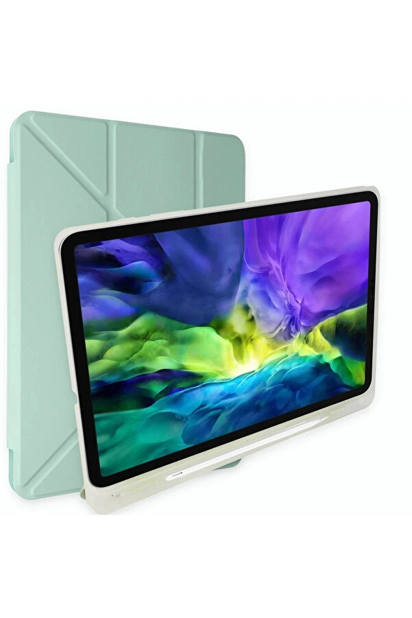 Buti̇k Samsung Galaxy Tab A9 Plus Kılıf Kalemli̇kli̇ Mars Tablet Kılıfı - Açık Yeşi̇l-(5796)