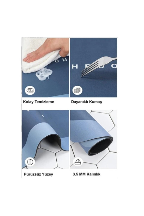 Evi̇mdeyokyok Süper Su Emi̇ci̇ Kaymaz Tabanlı Banyo Paspası ( 40X60 )Cm