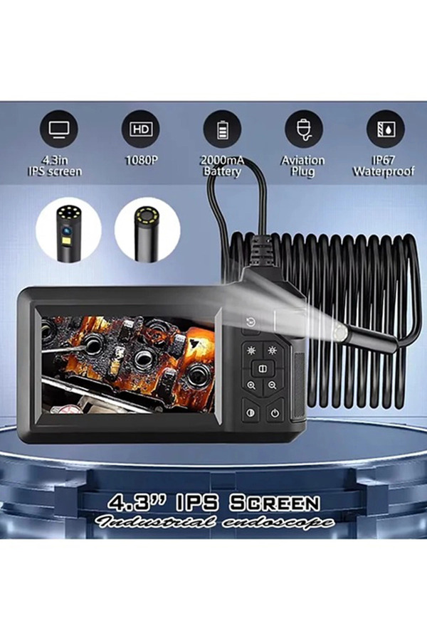 Evi̇mdeyokyok Vtn-008 Ekranlı Çi̇ft Kameralı 10 Mt Sert Kablo Yılan Endoskop Kamera 8 Mm 4.3 Inc