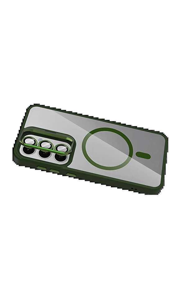 Buti̇k Samsung Galaxy S25 Fe Remi̇m Lensli̇ Magsafe Standlı Kapak - Koyu Yeşi̇l-(5796)