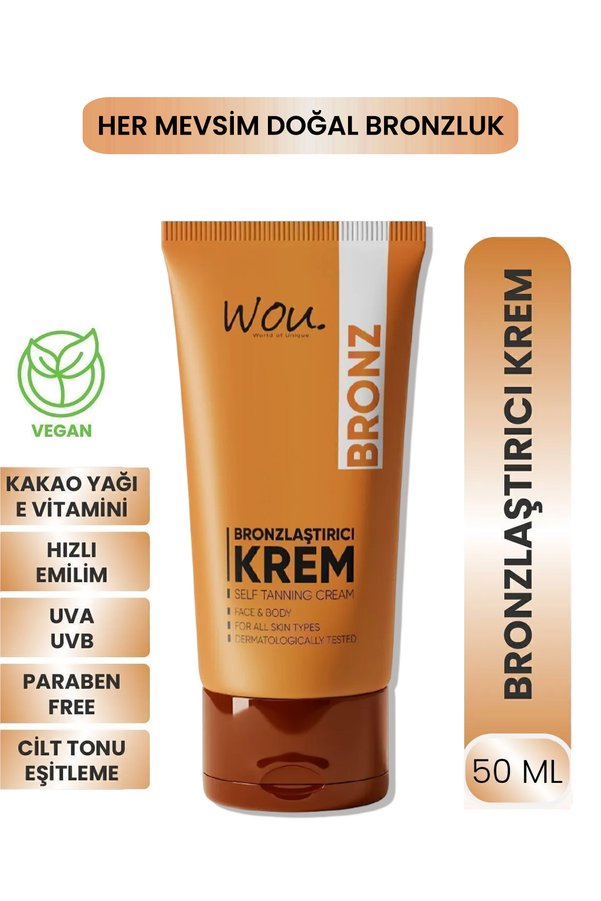 WOU World of Unique Güneşsiz Bronzlaştırıcı ve Nemlendirici Krem 50ml-Self Tannıng