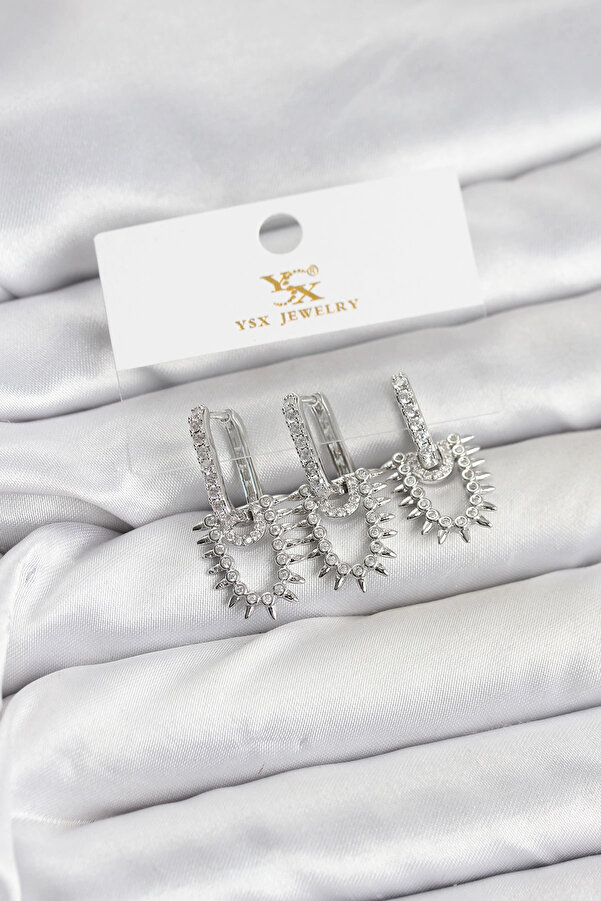 Buti̇k Pi̇ri̇nç Gümüş Renk Zi̇rkon Taşlı Vi̇ntage Model Ysx Tri̇o Küpe Seti̇