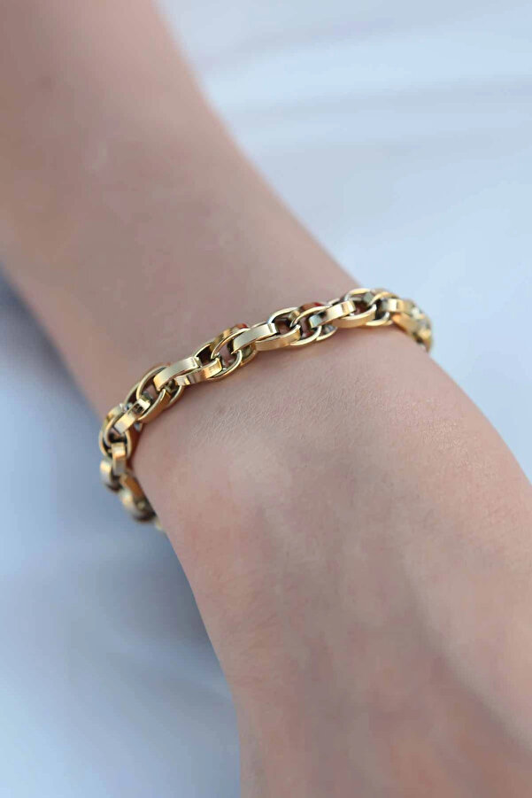 Buti̇k Gold Renk Çeli̇k Zi̇nci̇r Kadın Bi̇lekli̇k
