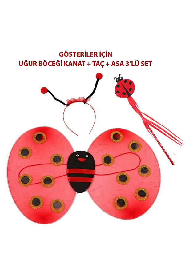 Ethab Ti̇caret Çocuk Gösteri̇ İçi̇n Uğur Böceği̇ Kanat + Taç + Asa 3&Amp#39Lü Kostüm Seti̇