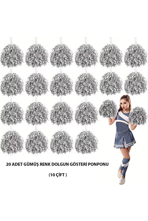 Ethab Ti̇caret 10 Çi̇ft ( 20 Adet ) Gümüş Renk 23 Ni̇san 19 Mayıs 29 Eki̇m Okul Gösteri̇ Ponponları