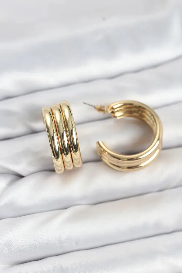 Buti̇k 3 Lü Görünüm 316L Çeli̇k Gold Renk Kadın Küpe