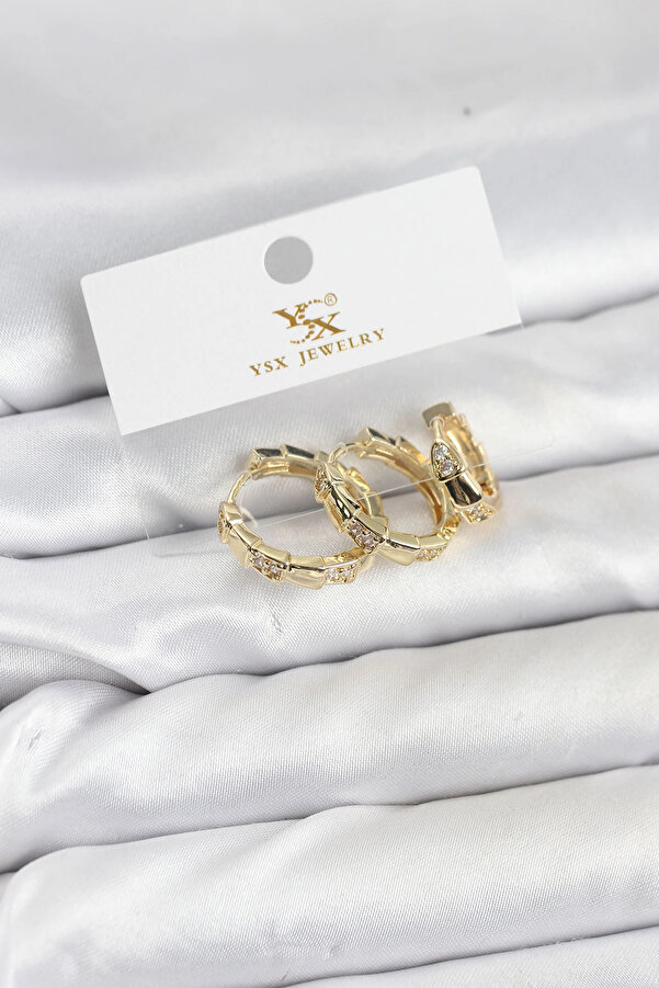 Buti̇k Pi̇ri̇nç Gold Renk Zi̇rkon Taşlı Halka Yılan Model Ysx Tri̇o Küpe Seti̇