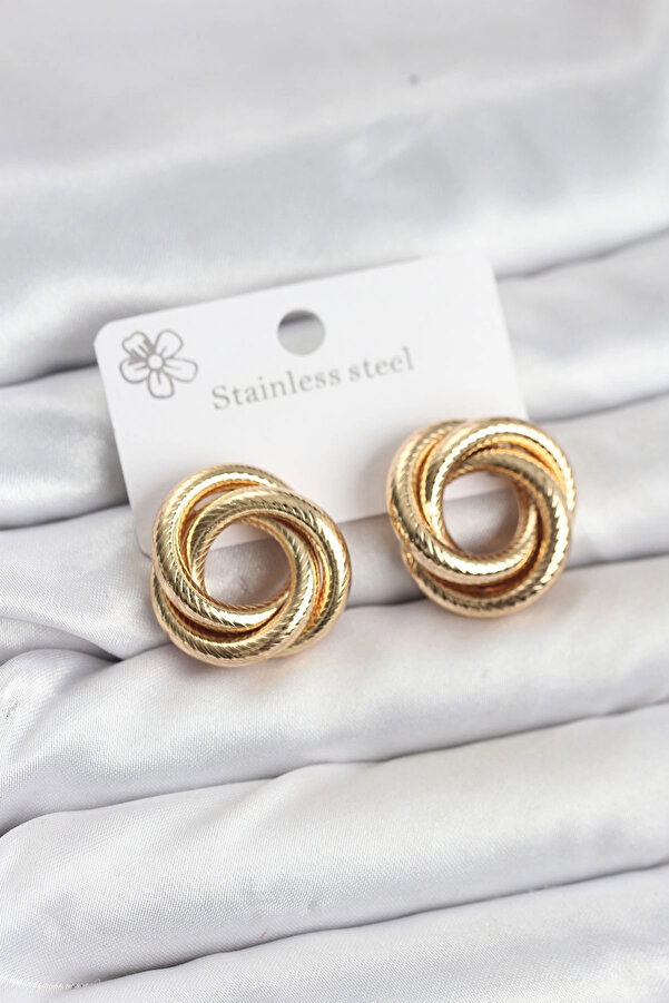 Buti̇k 316L Çeli̇k Gold Renk Lazerli̇ Sarmal Halka Kadın Küpe