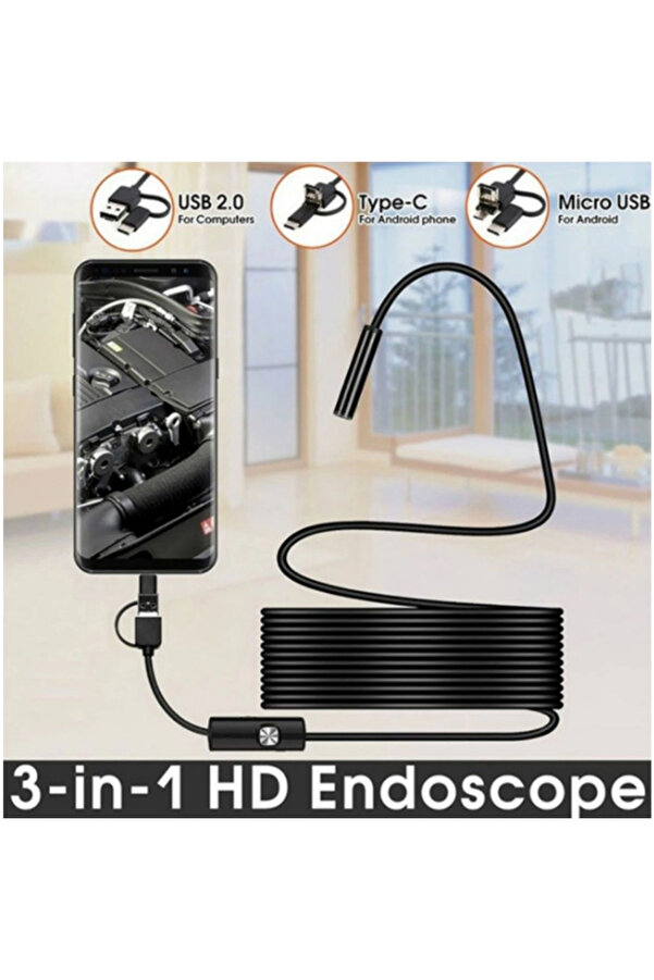 Evimdeyokyok Endoskop 3 İn 1 Yılan Kamera Usb Micro Usb Type-C 20 Metre Sert Kablo