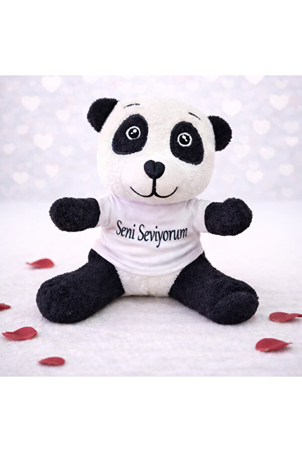 Evi̇mdeyokyok Seni̇ Sevi̇yorum Ti̇şörtlü Sevi̇mli̇ Peluş Panda