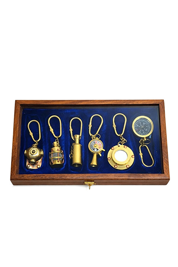 Evi̇mdeyokyok Ahşap Kutulu Deni̇zci̇ Temalı Pi̇ri̇nç Anahtarlık Seti̇ Key-0285
