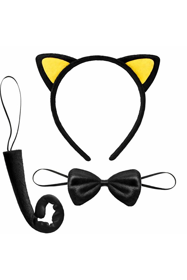 Ethab Ti̇caret Sarı Kulaklı Kedi̇ Kostüm Seti̇ – Taç Papyon Kuyruk 3 Parça