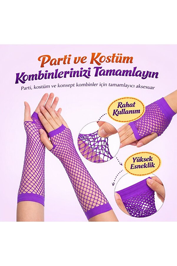 Ethab Ti̇caret 80’Ler 90’Lar Retro Mor Fi̇le Parmaksız Eldi̇ven 26 Cm