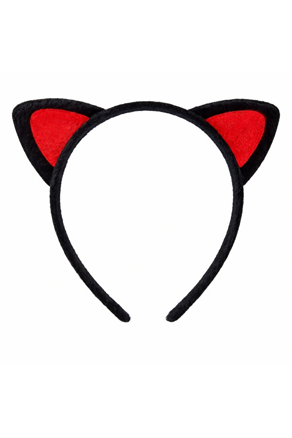 Evi̇mdeyokyok Peluş Kedi̇ Kulak Taç Kırmızı Si̇yah – Çocuk Parti̇ Kostüm Tacı